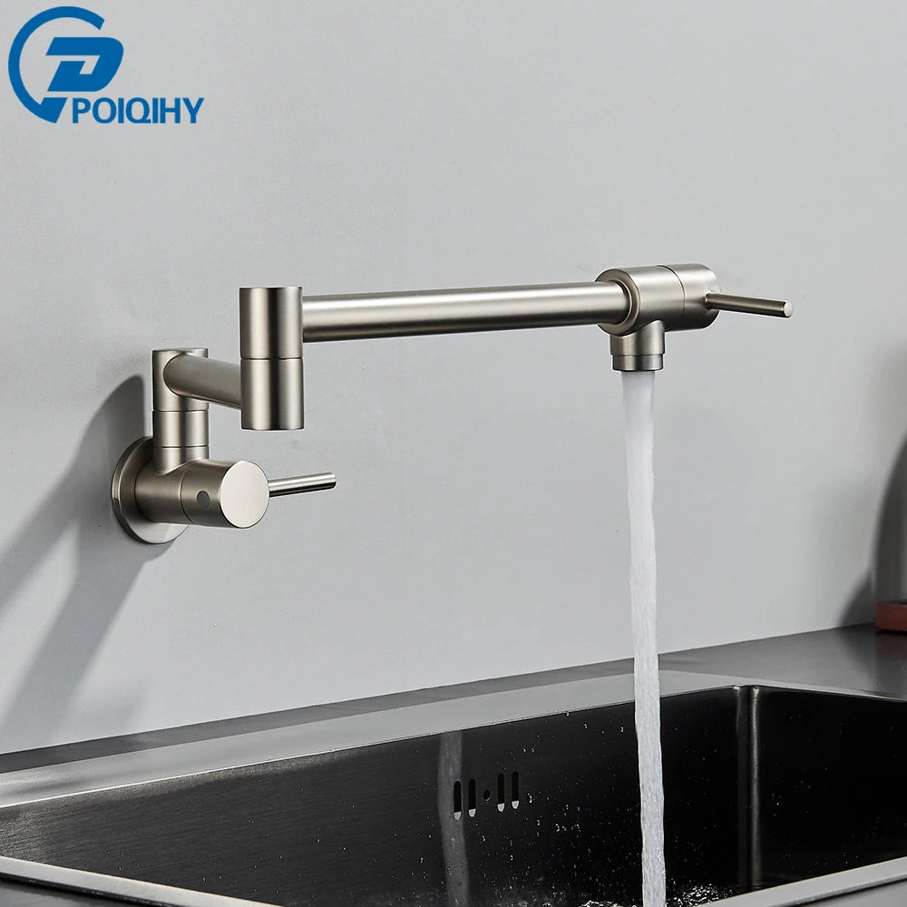 Chrome Black Wall Mounted Faucet Single Cold Water Tap 360 Rotating Spout Washing Faucet Folding Neck Bathroom Kitchen Tap