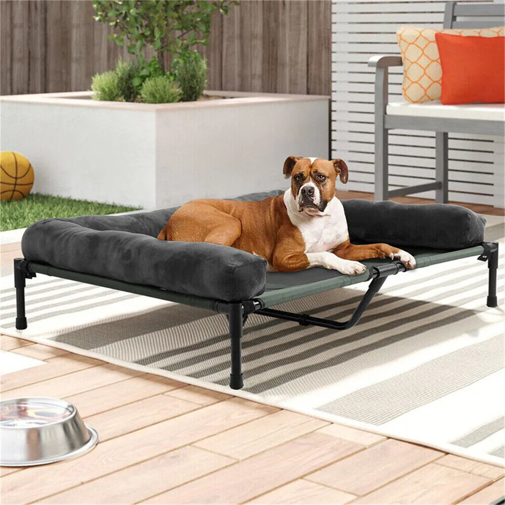 XXL XL Large Cooling Elevated Dog Bed  Indoor Outdoor Raised Sofa Bed with Plush Mat Winter Summer