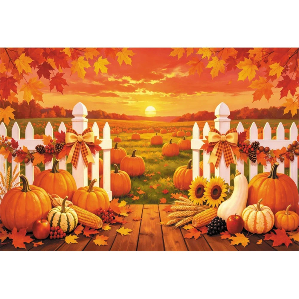 Autumn Scenery Photography Background Yellow Maple Leaves Pumpkin Large Banner Fall Harvest Thanksgiving Party Decor Backdrop