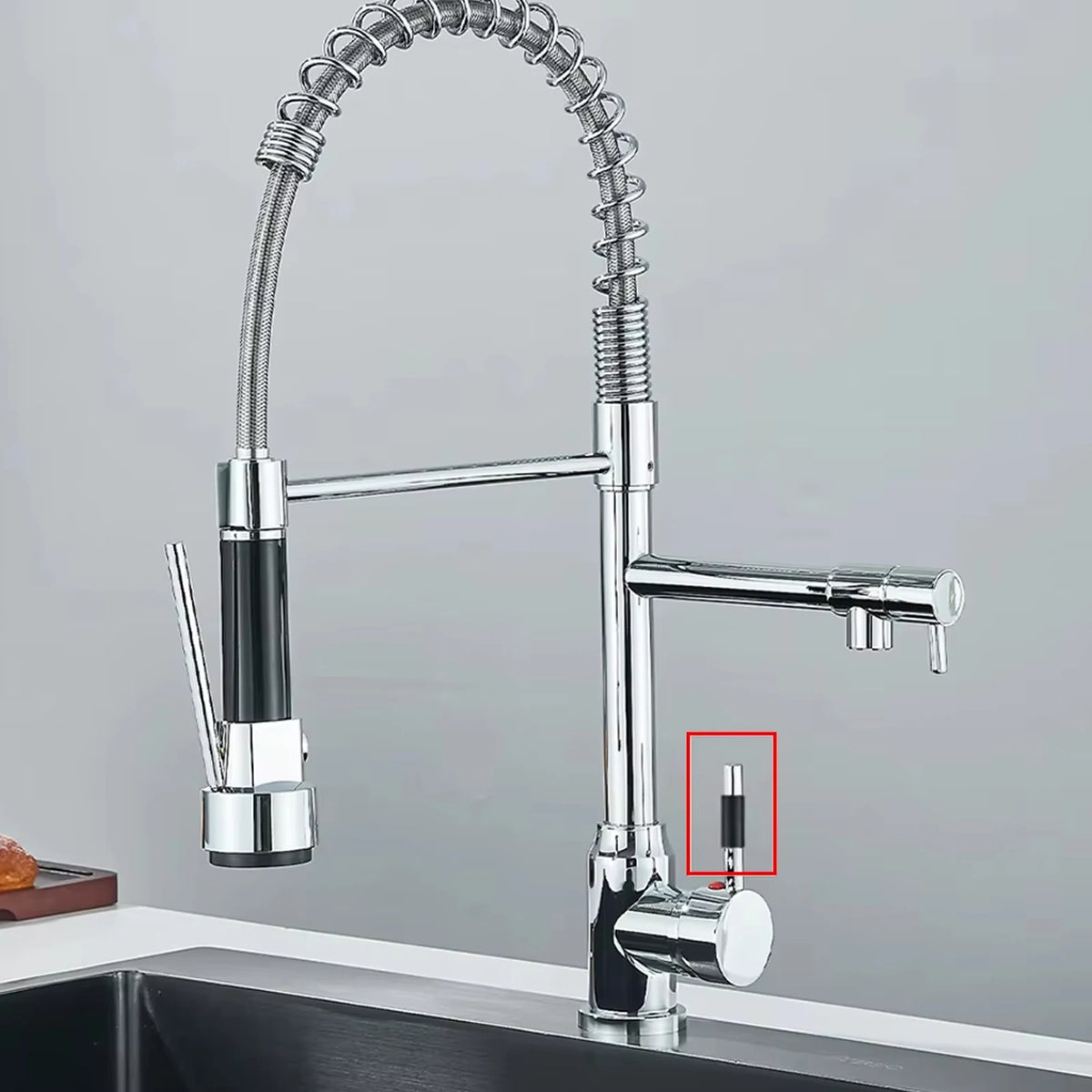 Black Spring Pull Down Stainless Steel Kitchen Sink Faucet Hot Cold Water Mixer Crane Tap with Dual Spout 360° Rotation Faucet