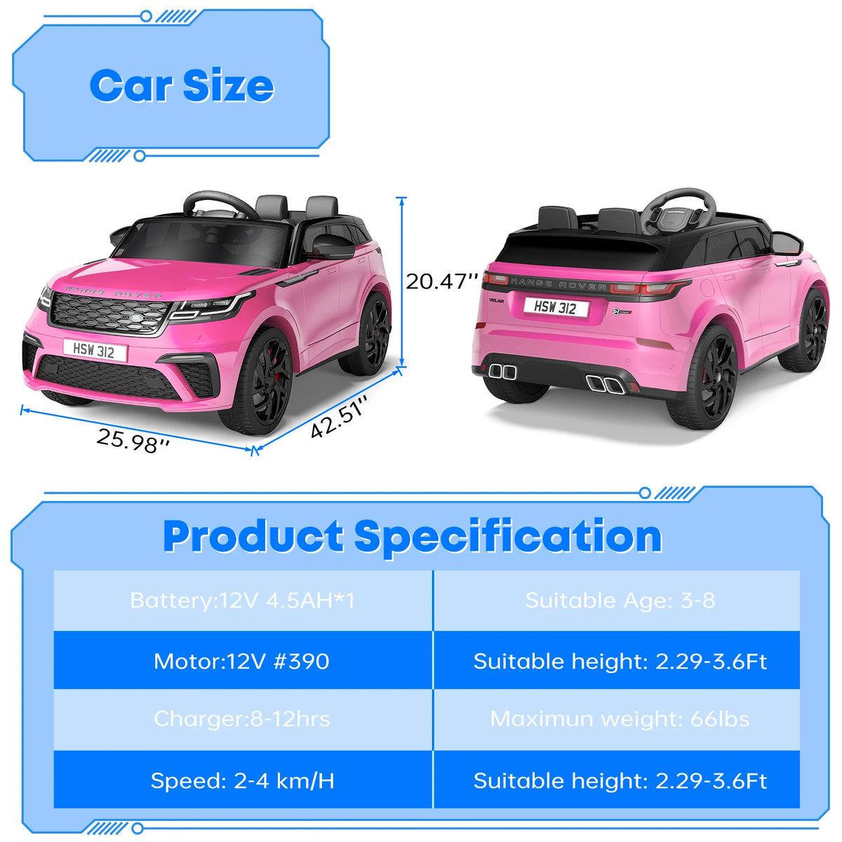 Ride on Cars For Kid 4-8, 12V Ride Electric Car For Kids With Parent Remote Control, MP3 Player, Rocking, Pull Rod