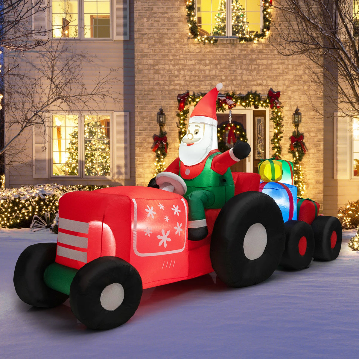 9FT Long Christmas Inflatables, Blow-up Xmas Decoration with Built-in Bright LED Lights & Waterproof Blower