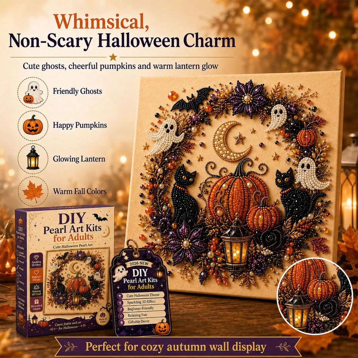2026 New Halloween Ghost Pearl Art DIY Kit, Spooky Cute 3D Diamond Painting Crafts For Adults, DIY Fall Home Decor Wall Art