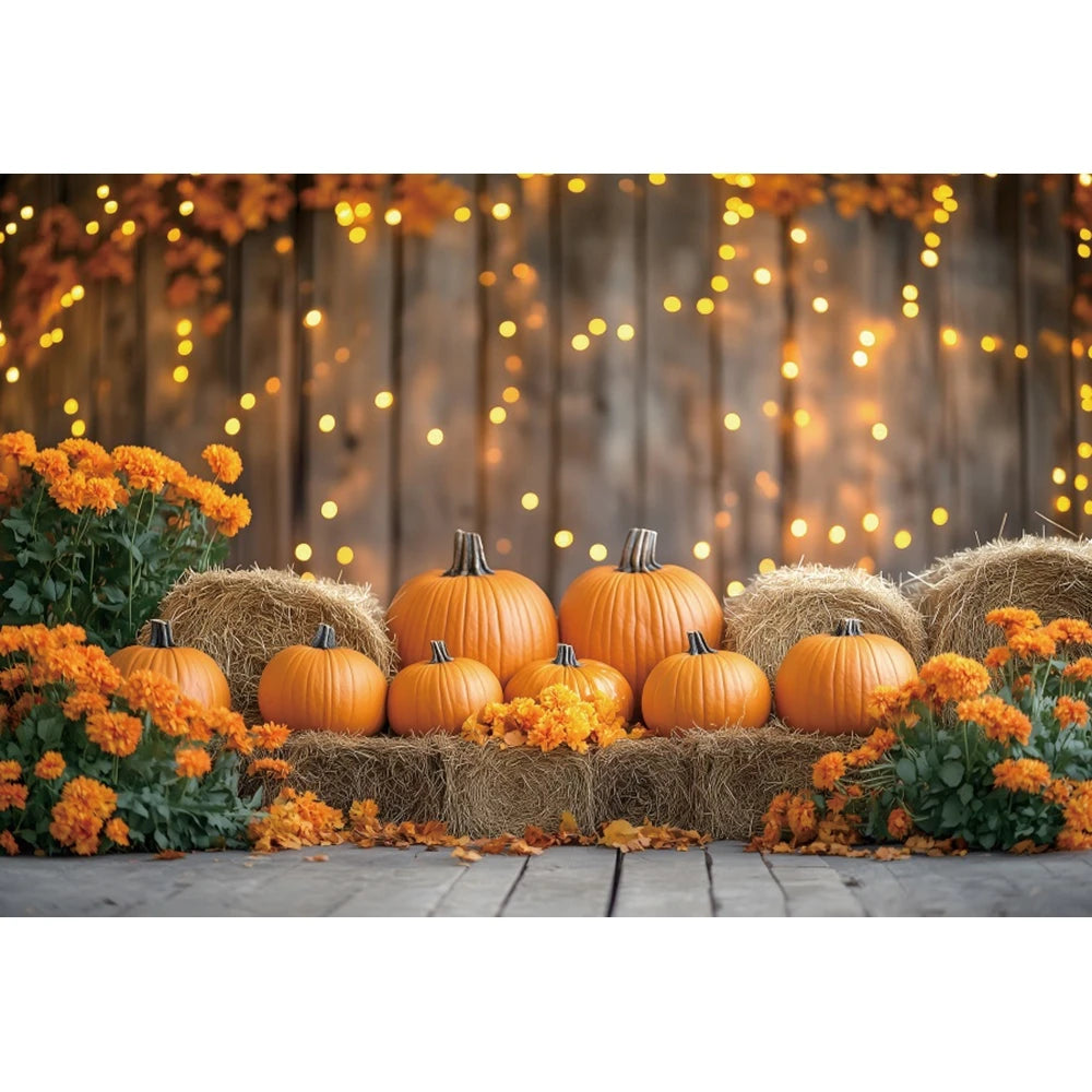 Autumn Photography Backdrop Grey Wooden Board Shining Pumpkin Sunflower 2026 Fall Thanksgiving Party Decoration Photo Background