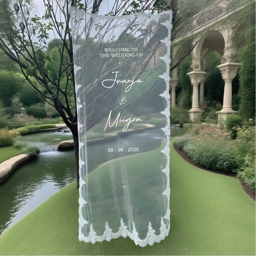 Romantic Transparent Wedding Signs, Handmade Lace Semi-Sheer Tulle, Wedding Welcome Signs, Modern Outdoor Sheer Wedding Banners, Personalized Wedding Decorations, Engagement Party Signs