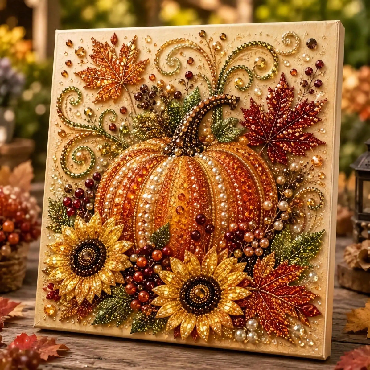 Autumn Pumpkin Pearl Painting Kit, 5D Diamond Art DIY Craft For Adults & Beginners, Cute Fall Harvest Painting Set