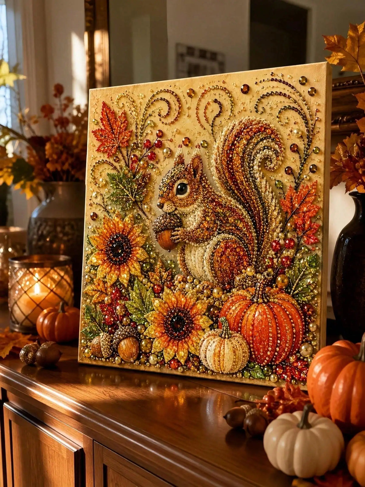Autumn Pumpkin Pearl Painting Kit, 5D Diamond Art DIY Craft For Adults & Beginners, Cute Fall Harvest Painting Set