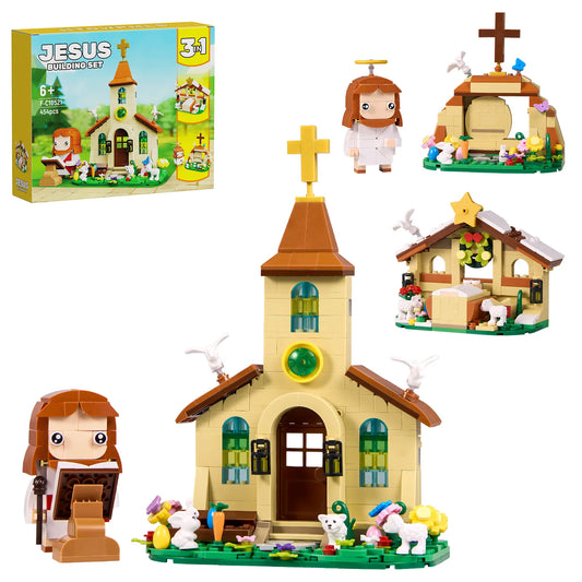 3in1 Jesus Building Blocks Set Easter Architecture Model Toys Gifts for Boys and Girls