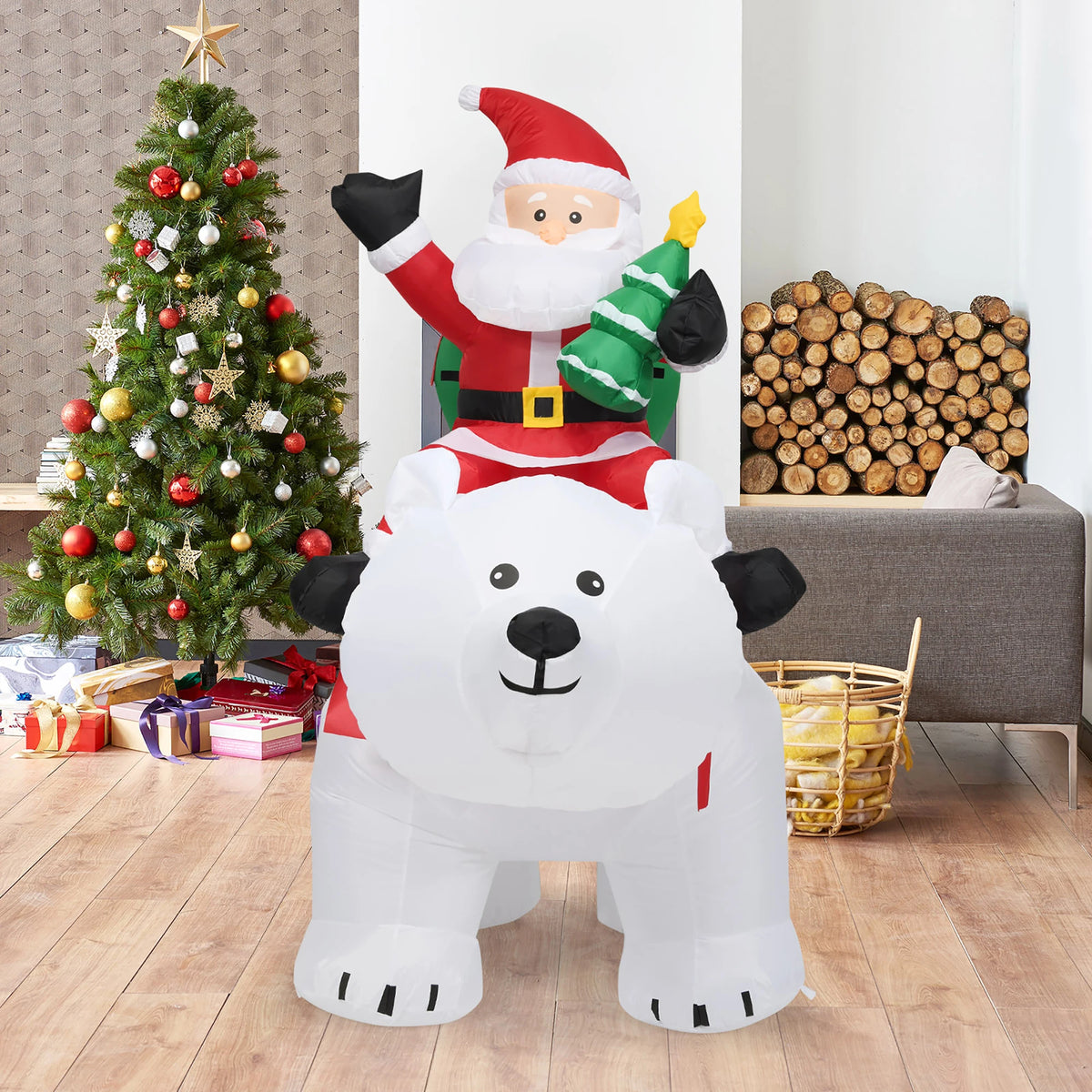 6. 5 FT Inflatable Christmas Santa Riding Polar Bear with Shaking Head, Christmas Inflatable Decoration