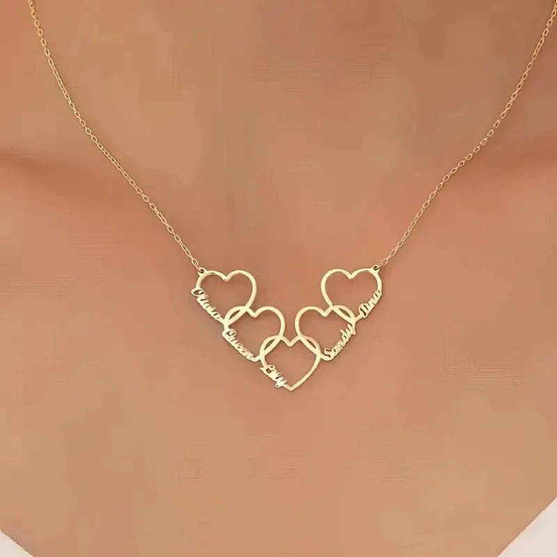 Roro's Custom Heart Name Necklace in Gold Personalized Multiple Names Dainty Couple Necklace Family Keepsake Pendant