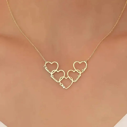 Roro's Custom Heart Name Necklace in Gold Personalized Multiple Names Dainty Couple Necklace Family Keepsake Pendant