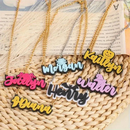 Customized Acrylic Nameplate Necklace Custom Gothic Halloween Acrylic Name Necklace  Personalized Gothic Jewelry Gift