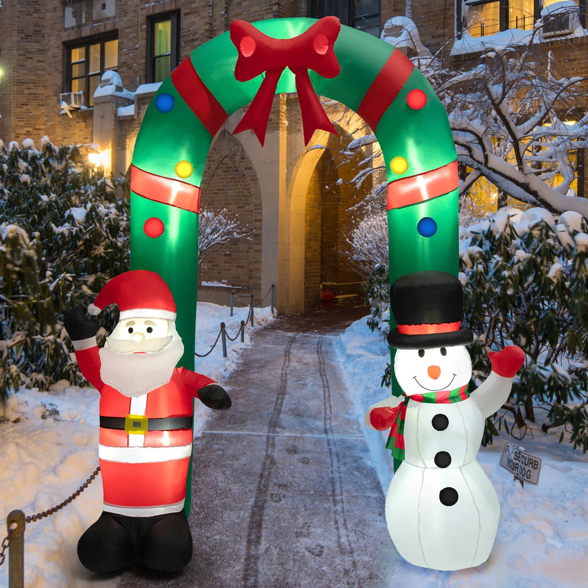 8ft Christmas Inflatable Archway w/ Santa Claus & Snowman, Self Inflating Lighted Christmas Decoration