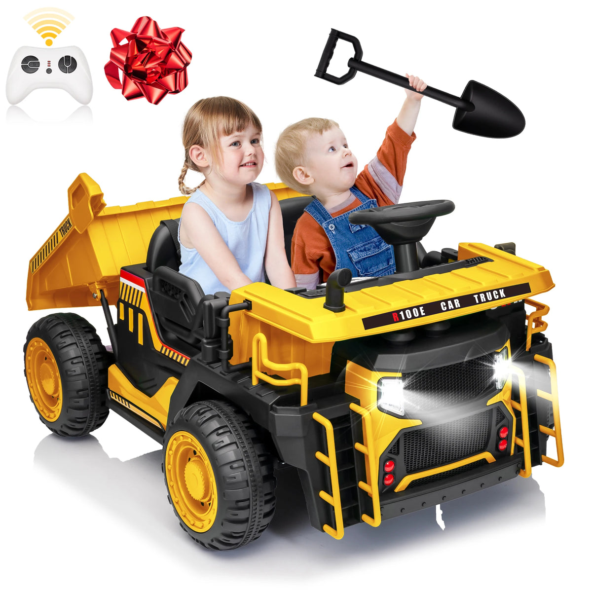 24V Ride on Toys with Remote Control, 2 Seater 400W Ride on Dump Truck, Electric Powered Ride on with Dump Bed, 3 Speeds, Shovel, Blue