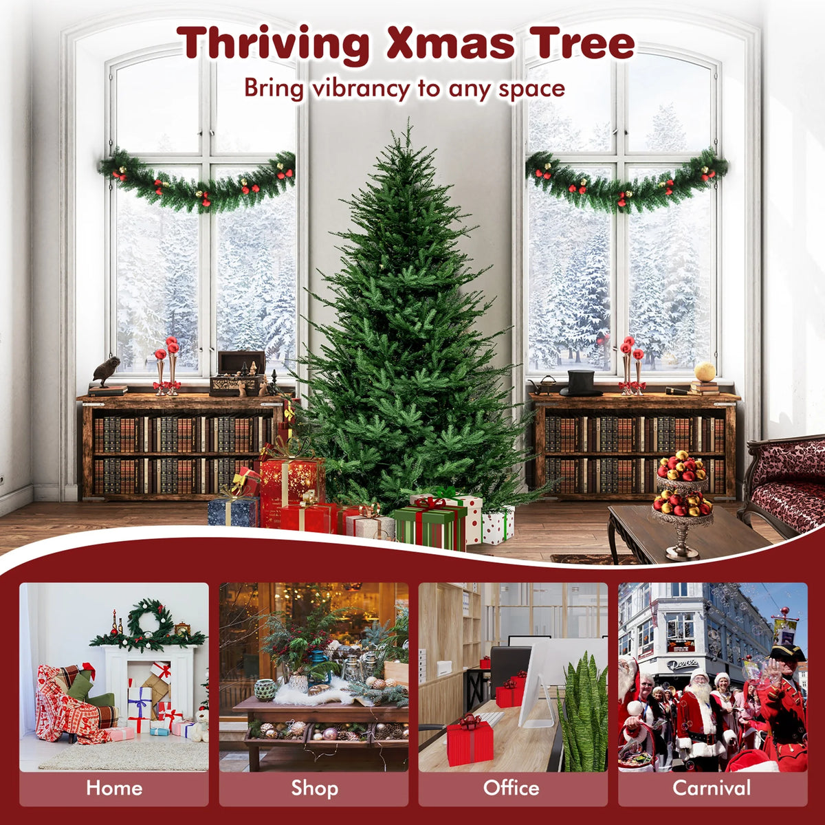6/ 7 FT Pre-Lit Artificial Christmas Tree, Foldable Metal Stand, Xmas Holiday Party Decor for Office, Home