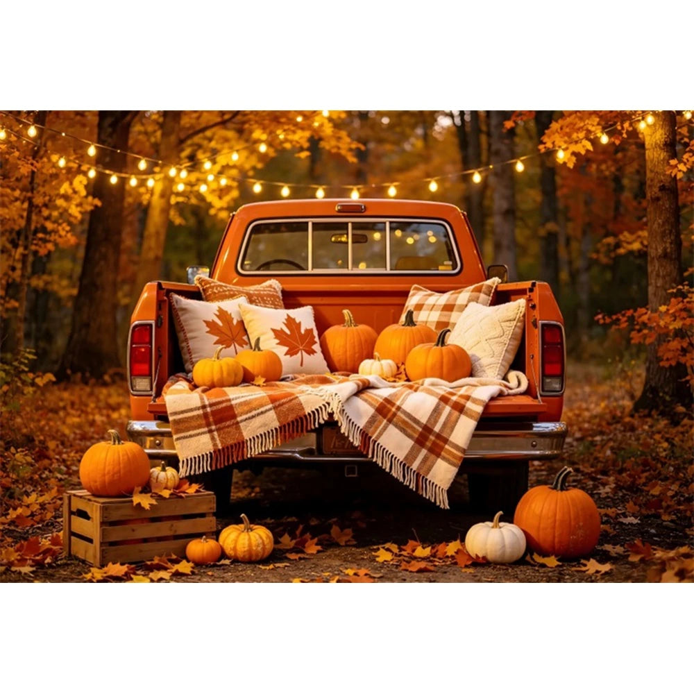 Autumn Scenery Photography Background Yellow Maple Leaves Pumpkin Large Banner Fall Harvest Thanksgiving Party Decor Backdrop