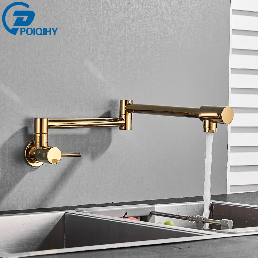 Chrome Black Wall Mounted Faucet Single Cold Water Tap 360 Rotating Spout Washing Faucet Folding Neck Bathroom Kitchen Tap