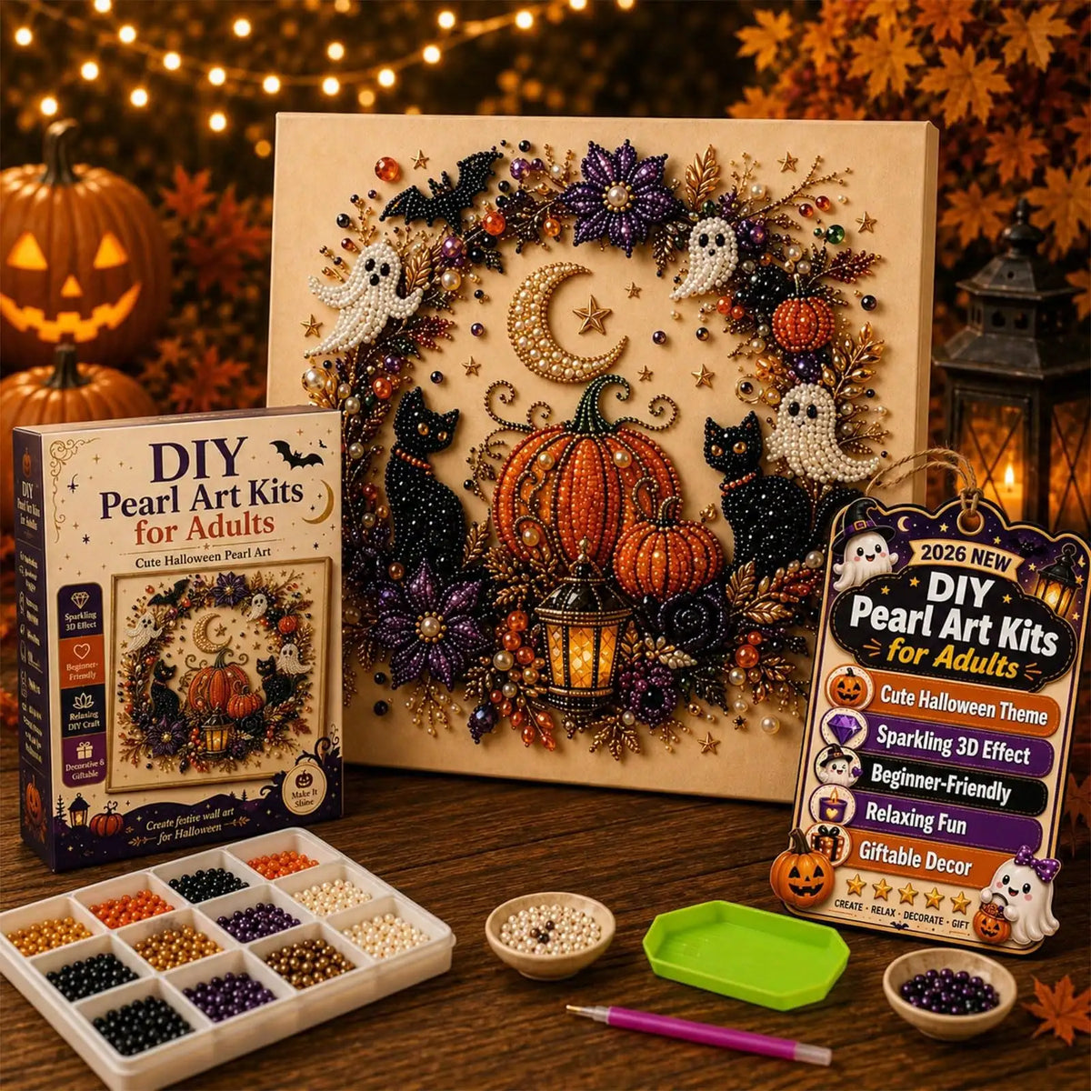 2026 New Halloween Ghost Pearl Art DIY Kit, Spooky Cute 3D Diamond Painting Crafts For Adults, DIY Fall Home Decor Wall Art