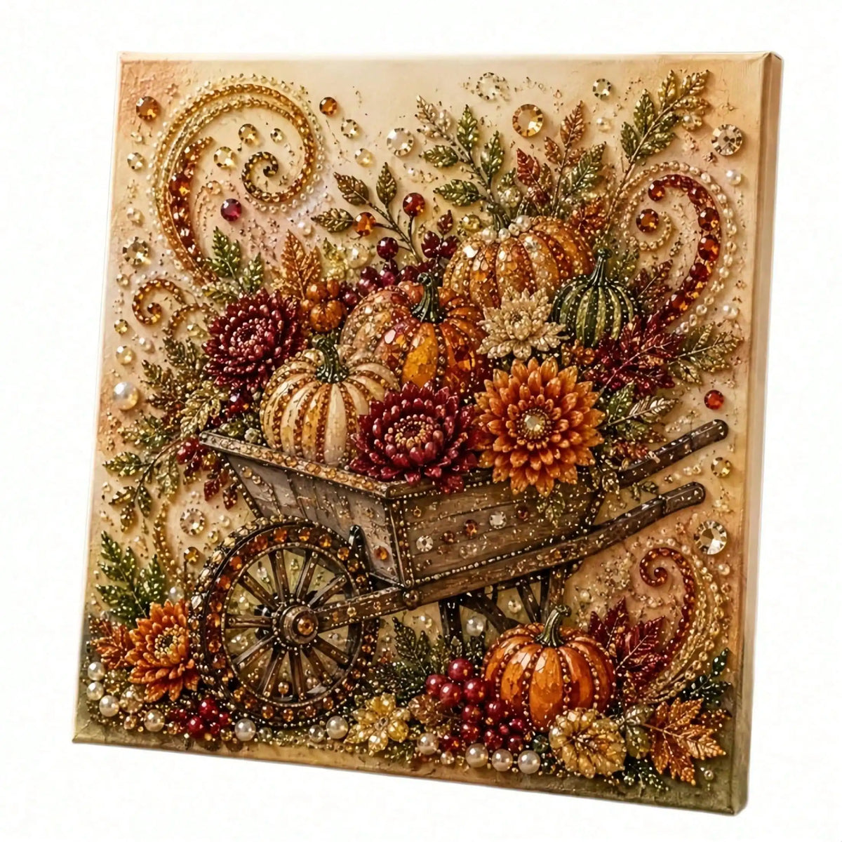 Autumn Pumpkin Pearl Painting Kit, 5D Diamond Art DIY Craft For Adults & Beginners, Cute Fall Harvest Painting Set
