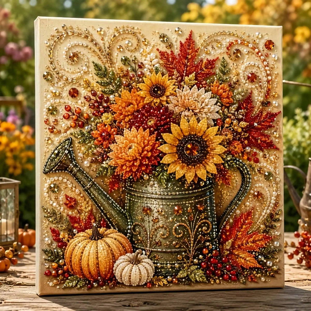 Autumn Pumpkin Pearl Painting Kit, 5D Diamond Art DIY Craft For Adults & Beginners, Cute Fall Harvest Painting Set