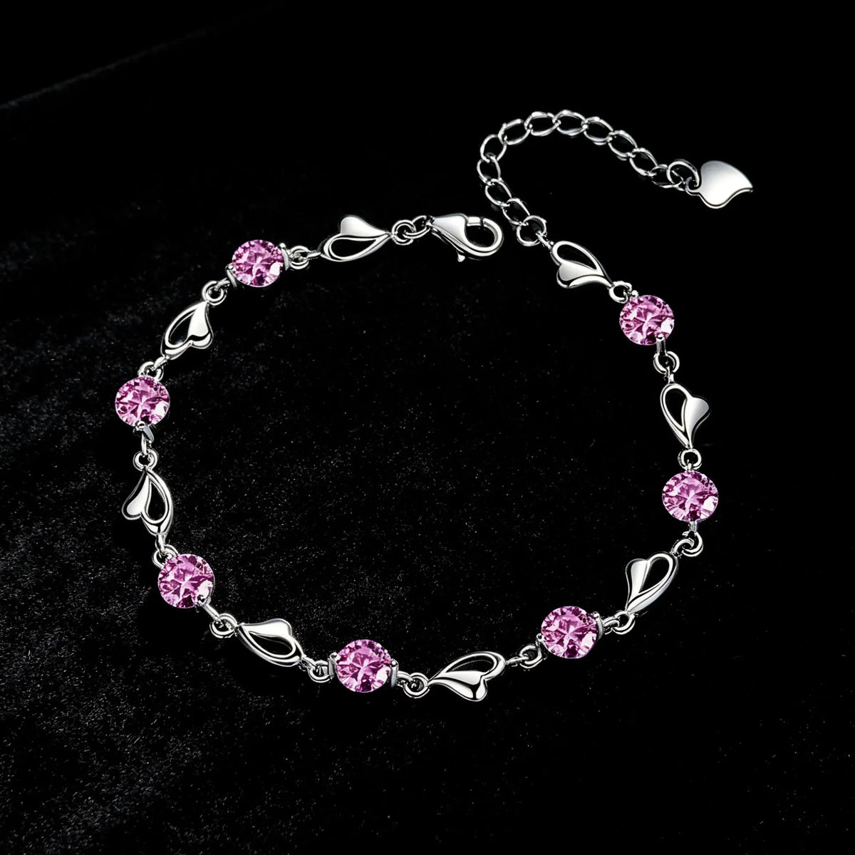 LYEE CYEE 925 Sterling Silver Heart Shaped Bracelet For Women vintage style Pink Moissanite Charm Bracelets Original Party Jewelry
