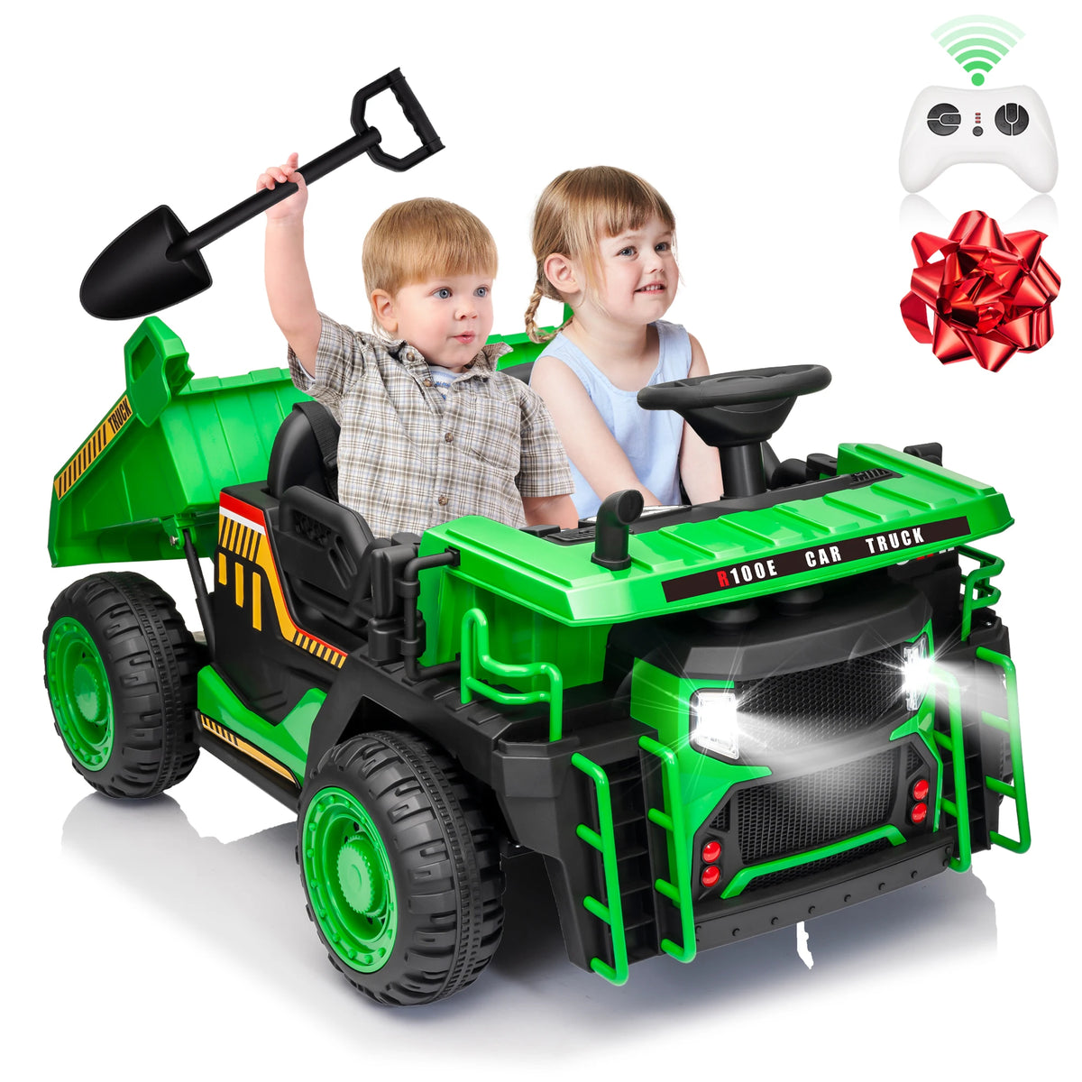 24V Ride on Toys with Remote Control, 2 Seater 400W Ride on Dump Truck, Electric Powered Ride on with Dump Bed, 3 Speeds, Shovel, Blue