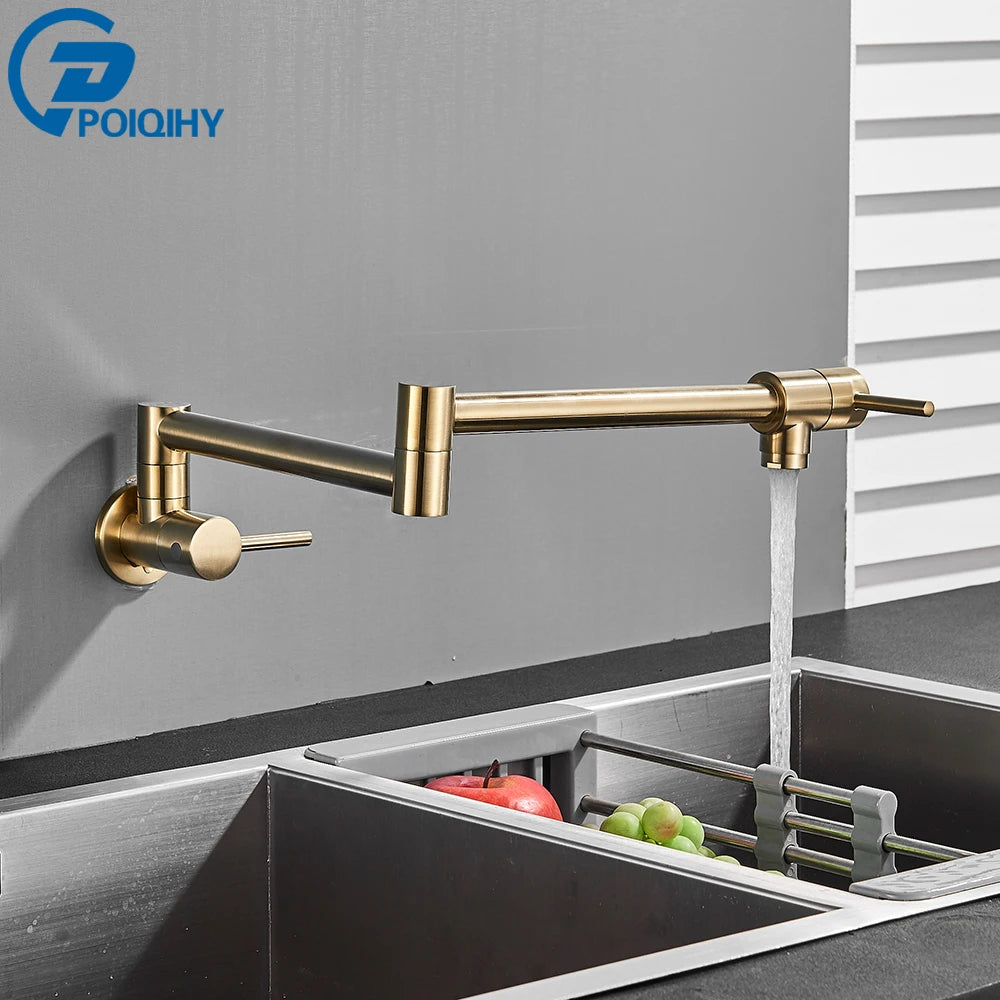 Chrome Black Wall Mounted Faucet Single Cold Water Tap 360 Rotating Spout Washing Faucet Folding Neck Bathroom Kitchen Tap