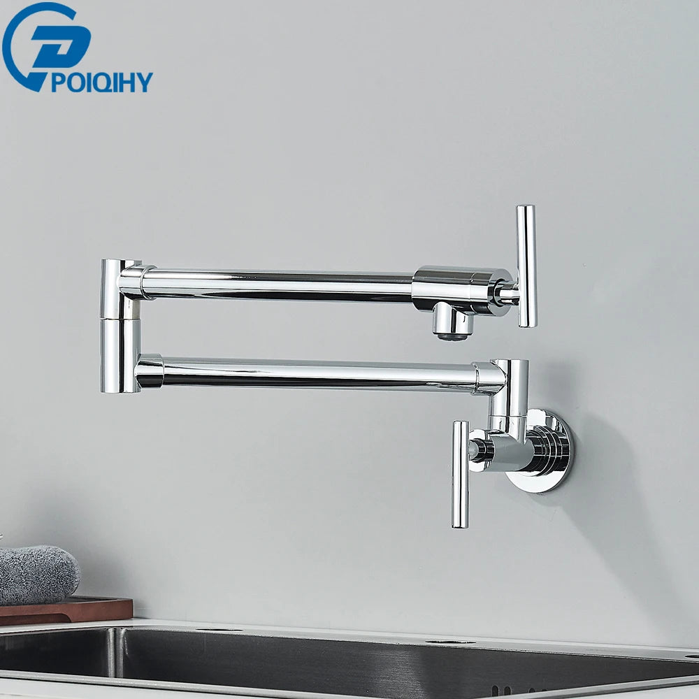 Chrome Black Wall Mounted Faucet Single Cold Water Tap 360 Rotating Spout Washing Faucet Folding Neck Bathroom Kitchen Tap