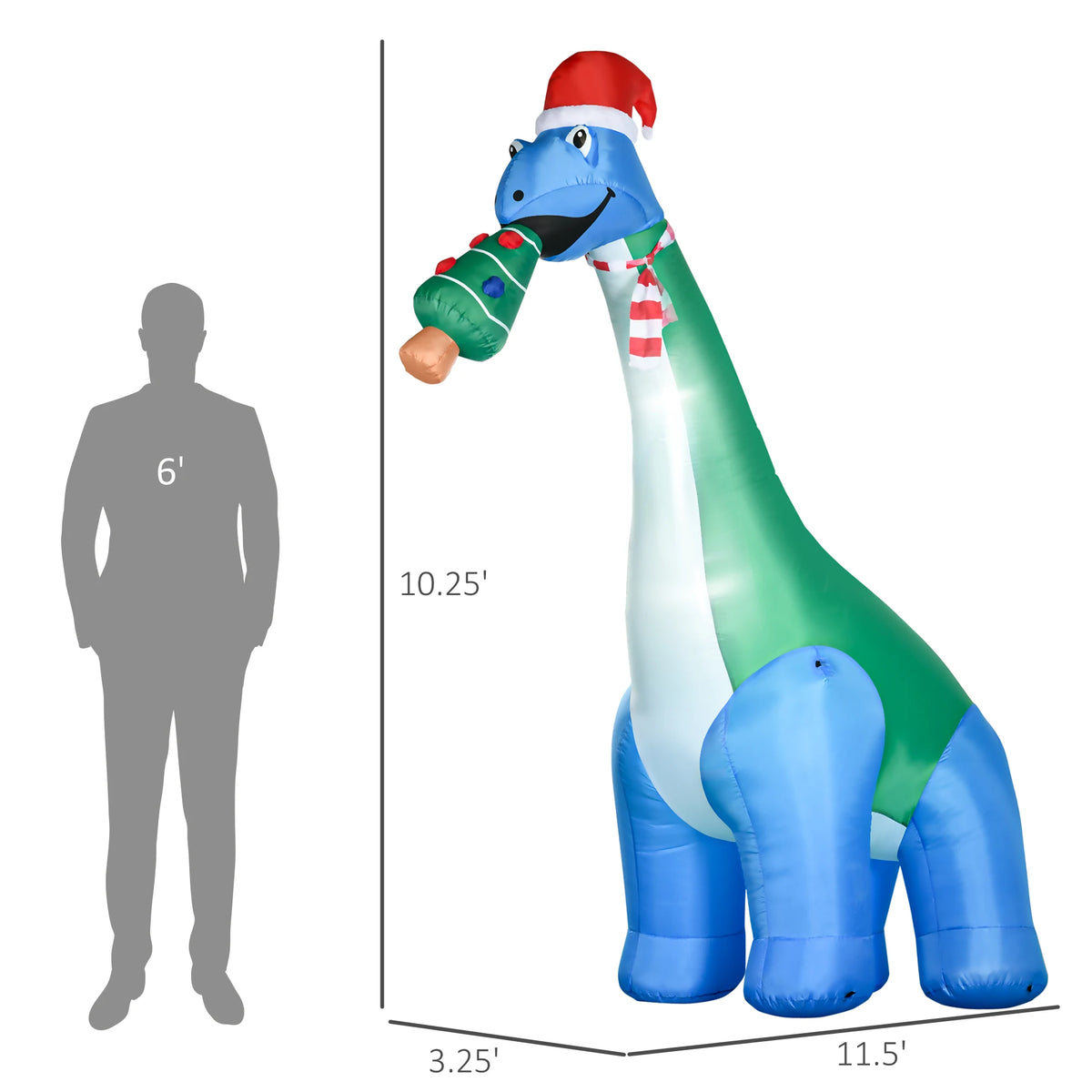 Homcom 11ft Long Christmas Inflatable Dinosaur with Christmas Tree in Its Mouth