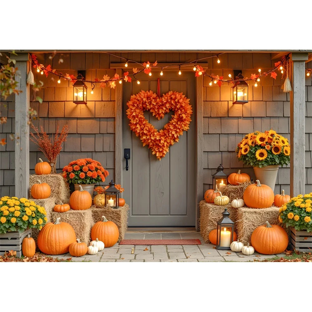 Autumn Photography Backdrop Grey Wooden Board Shining Pumpkin Sunflower 2026 Fall Thanksgiving Party Decoration Photo Background