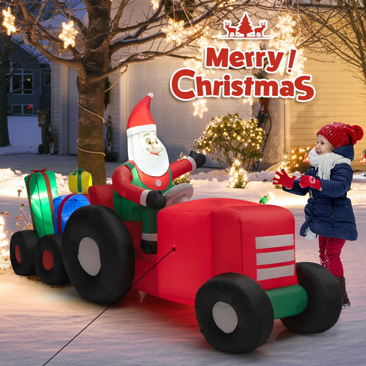 9FT Long Christmas Inflatables, Blow-up Xmas Decoration with Built-in Bright LED Lights & Waterproof Blower