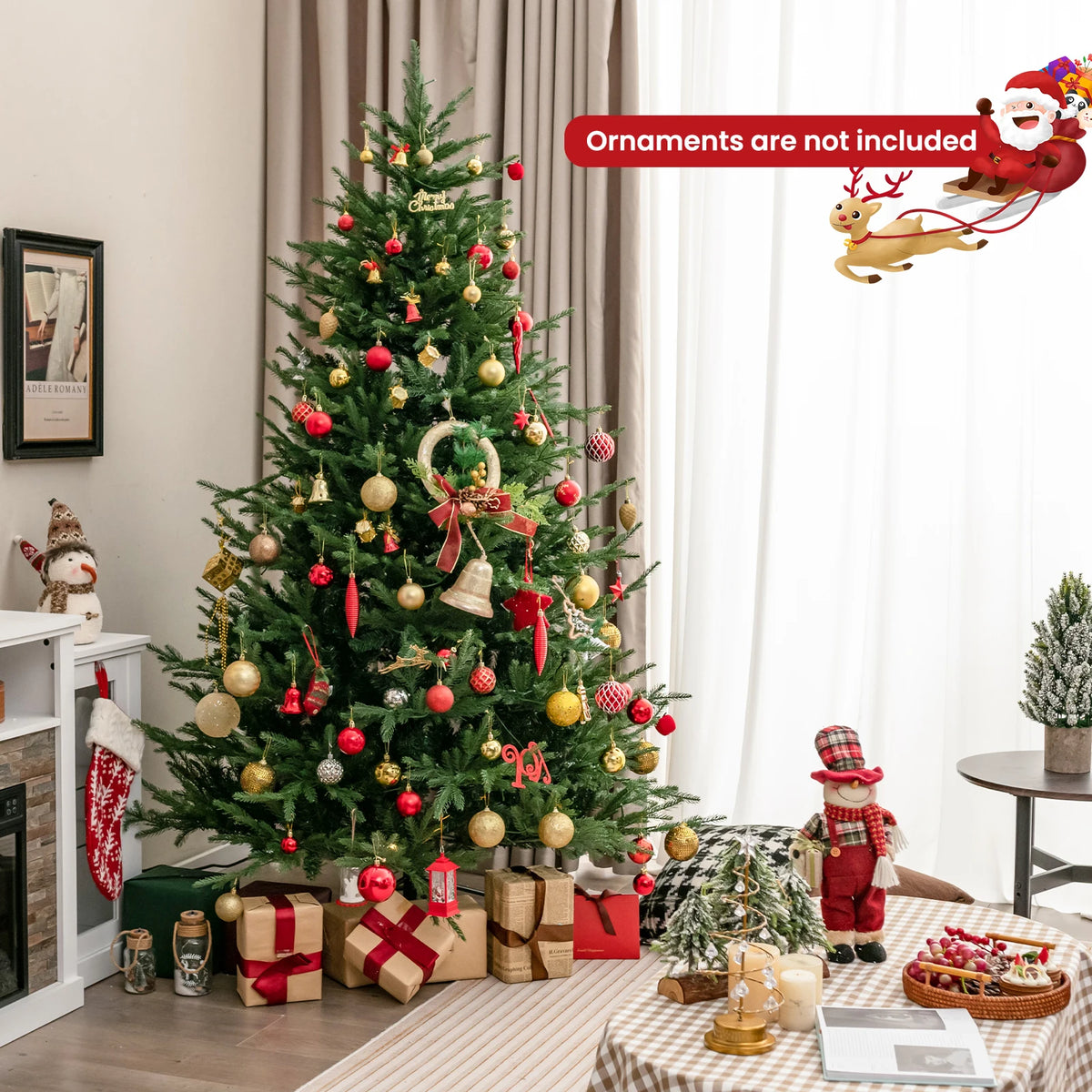 6/ 7 FT Pre-Lit Artificial Christmas Tree, Foldable Metal Stand, Xmas Holiday Party Decor for Office, Home