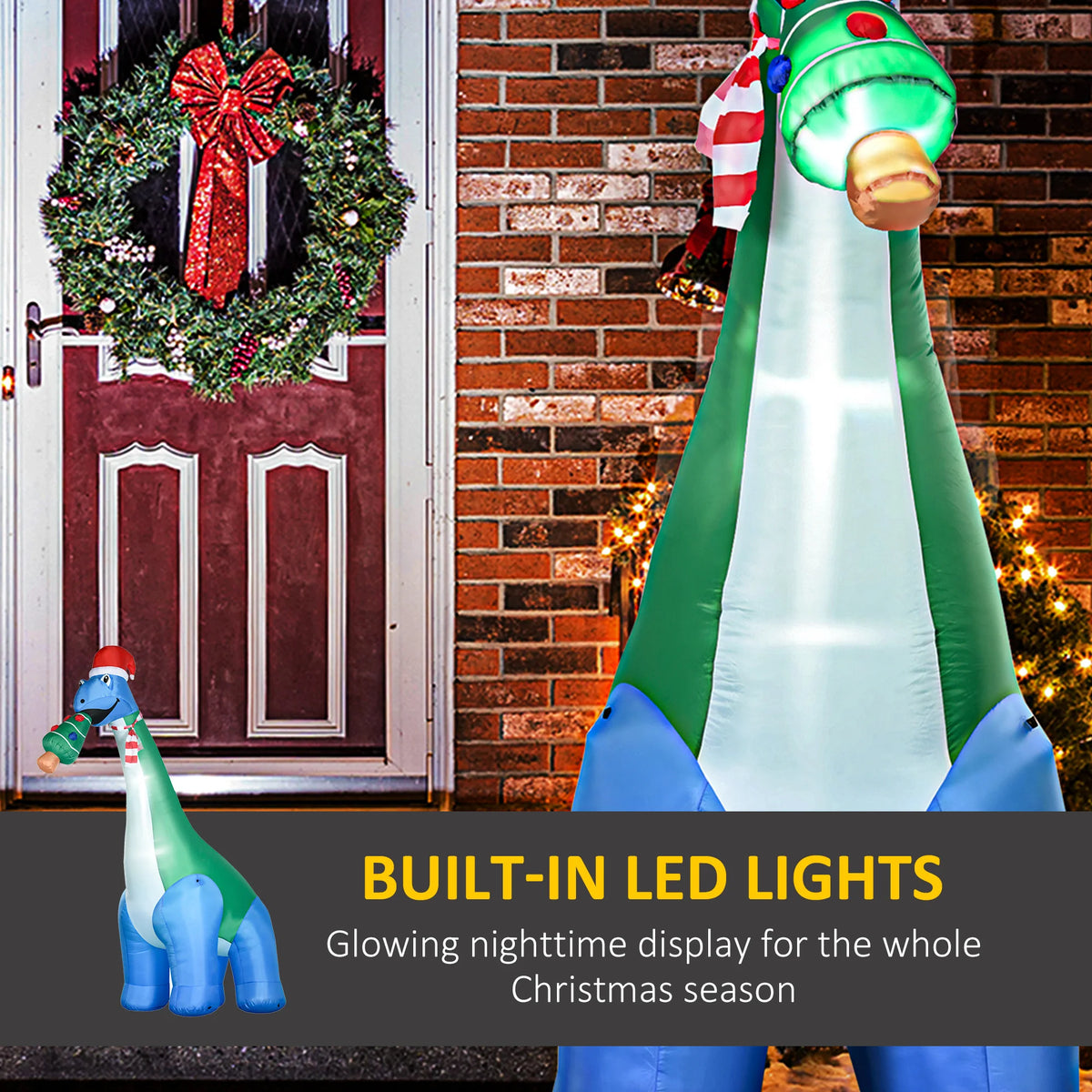 Homcom 11ft Long Christmas Inflatable Dinosaur with Christmas Tree in Its Mouth
