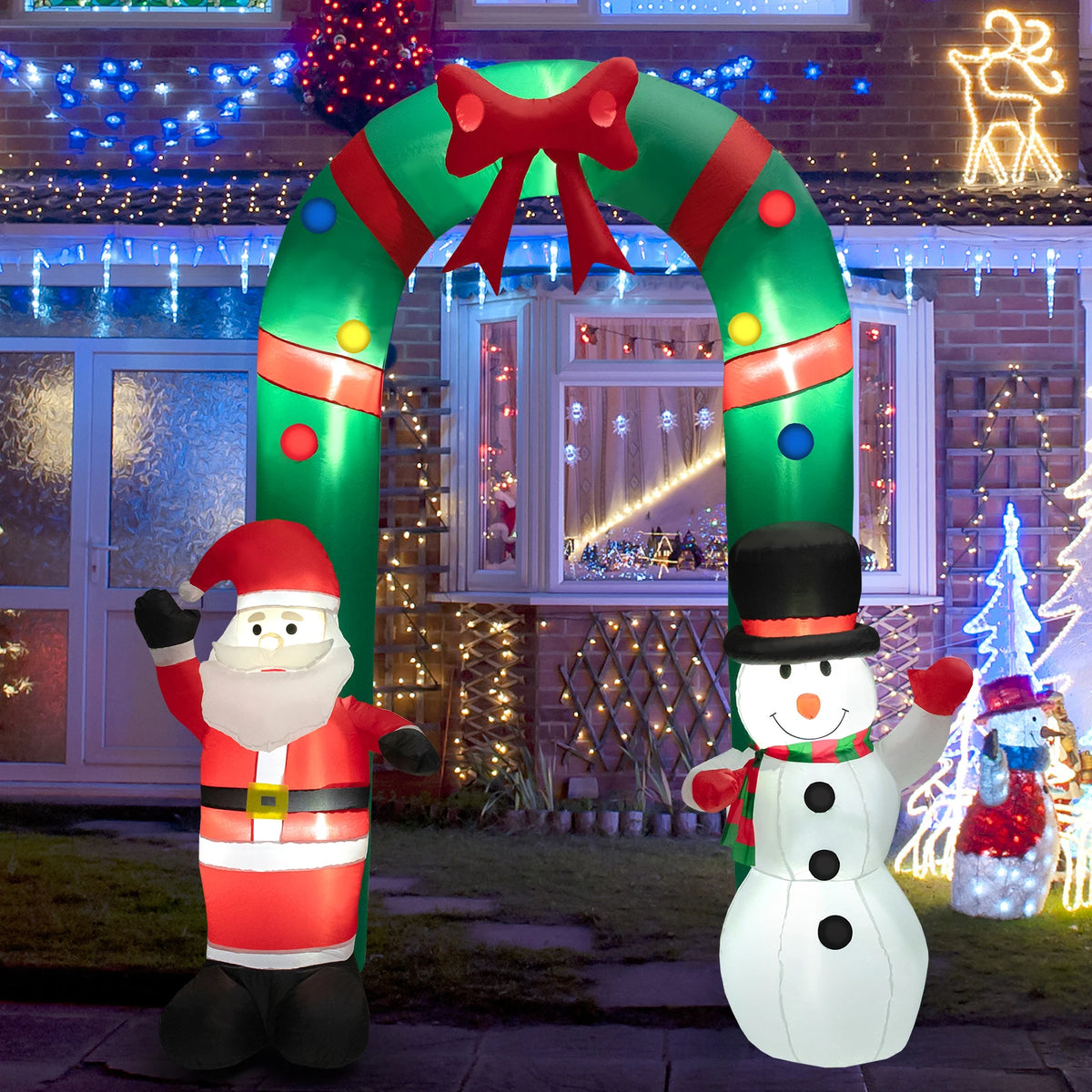 8ft Christmas Inflatable Archway w/ Santa Claus & Snowman, Self Inflating Lighted Christmas Decoration