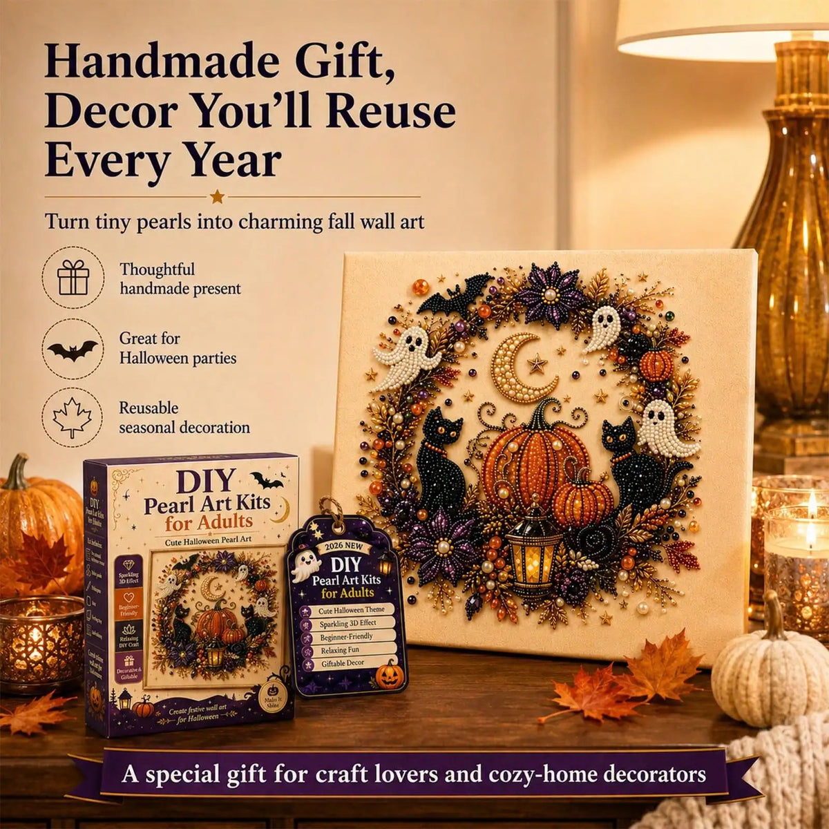2026 New Halloween Ghost Pearl Art DIY Kit, Spooky Cute 3D Diamond Painting Crafts For Adults, DIY Fall Home Decor Wall Art