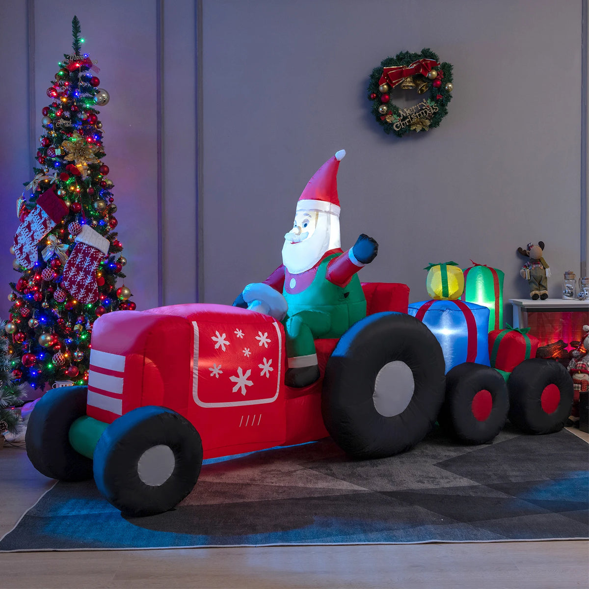 9FT Long Christmas Inflatables, Blow-up Xmas Decoration with Built-in Bright LED Lights & Waterproof Blower