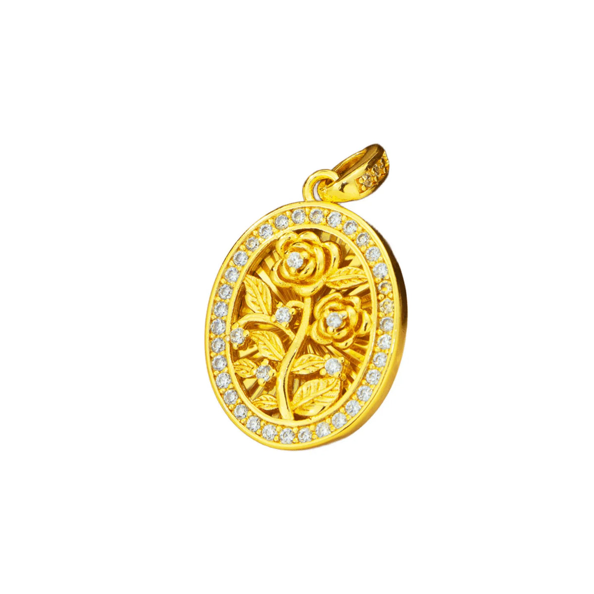 Luxury 24K 9999 Pure Gold real gold Women's Diamond Rose Pendant Necklace