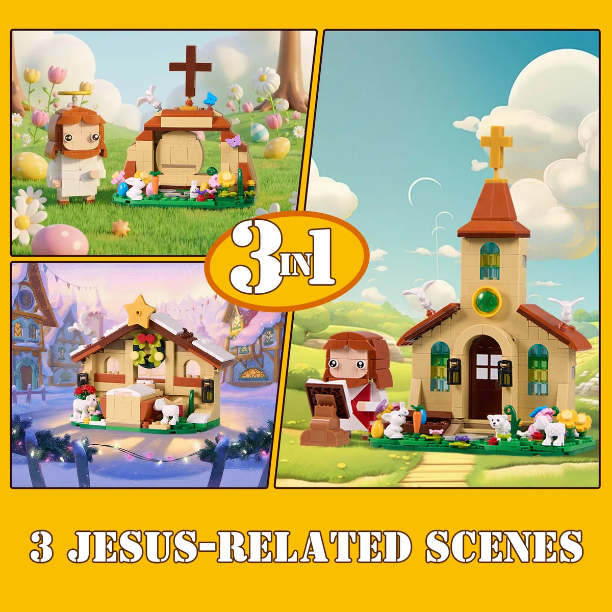3in1 Jesus Building Blocks Set Easter Architecture Model Toys Gifts for Boys and Girls