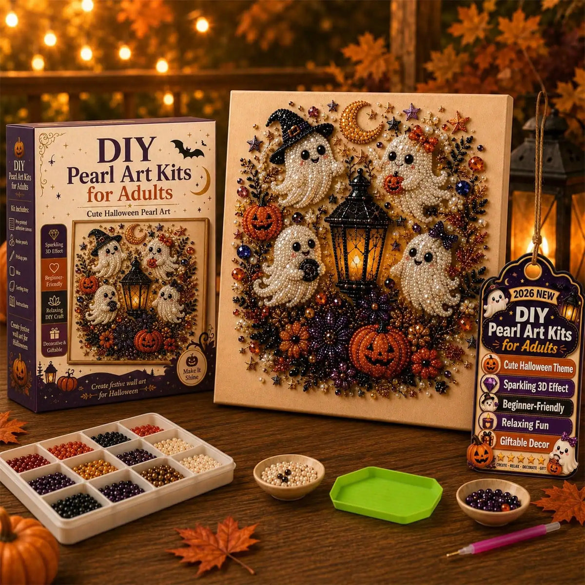 2026 New Halloween Ghost Pearl Art DIY Kit, Spooky Cute 3D Diamond Painting Crafts For Adults, DIY Fall Home Decor Wall Art