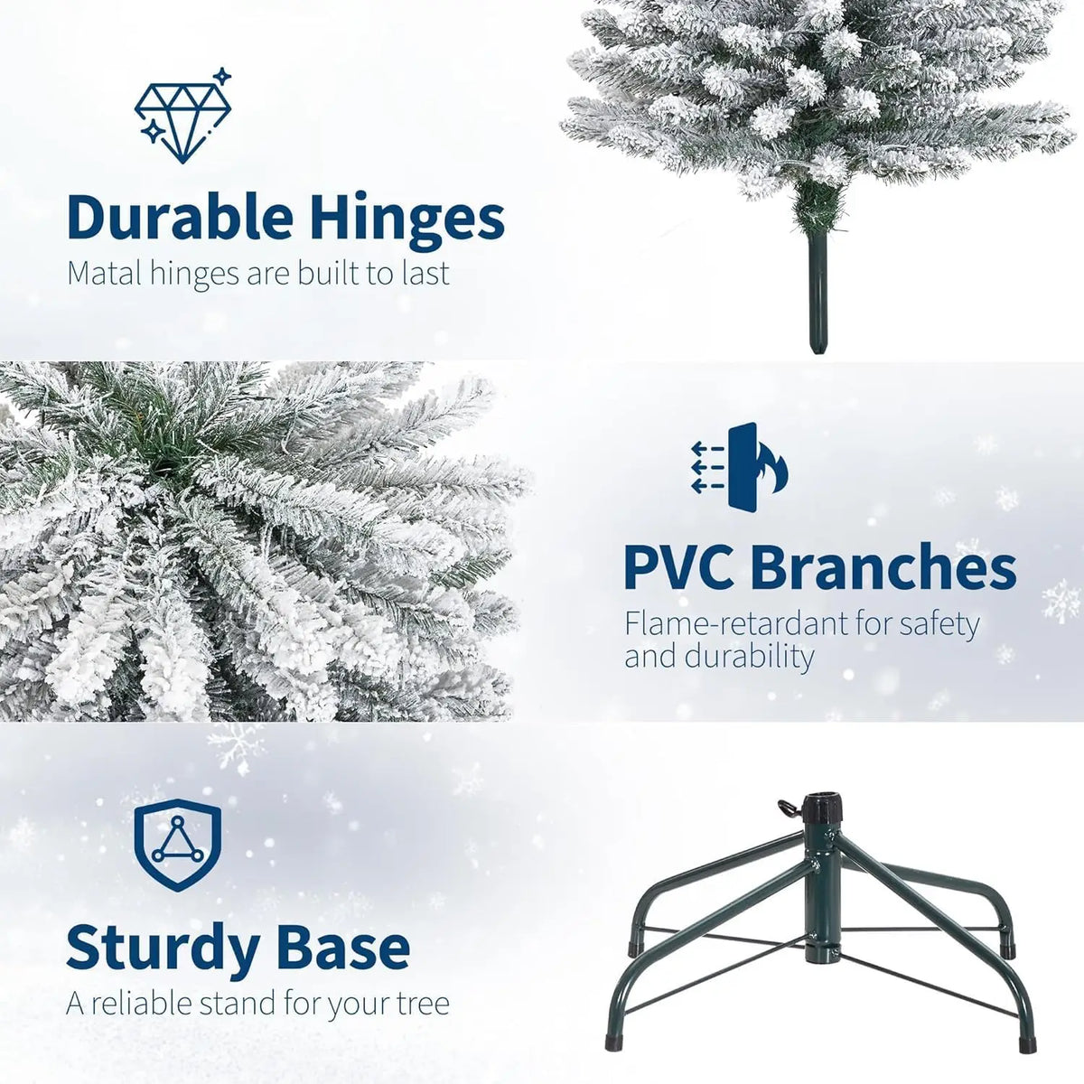 6/7.5/9Ft Flocked Pencil Christmas Tree with Lights, Slim Prelit Artificial Christmas Tree with Snowy Branch Tips, Metal Stand,