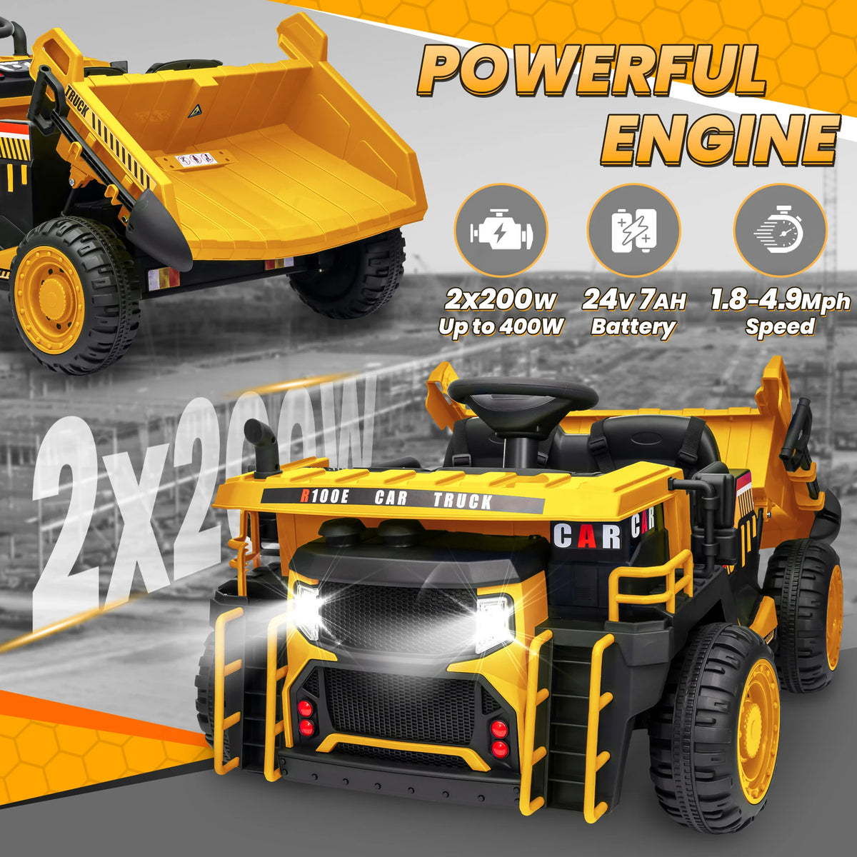 24V Ride on Toys with Remote Control, 2 Seater 400W Ride on Dump Truck, Electric Powered Ride on with Dump Bed, 3 Speeds, Shovel, Blue