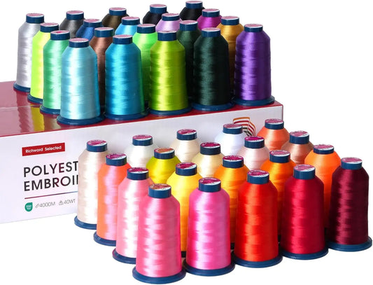 Richword 40Pcs Selected Polyester Thread 4000m 40wt Basic Mixed Colors For Embroderiy Machine