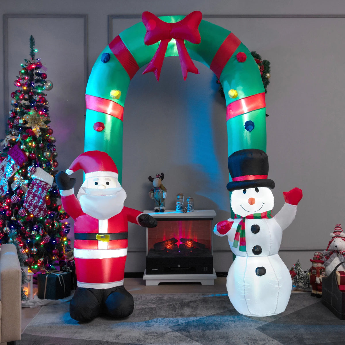 8ft Christmas Inflatable Archway w/ Santa Claus & Snowman, Self Inflating Lighted Christmas Decoration