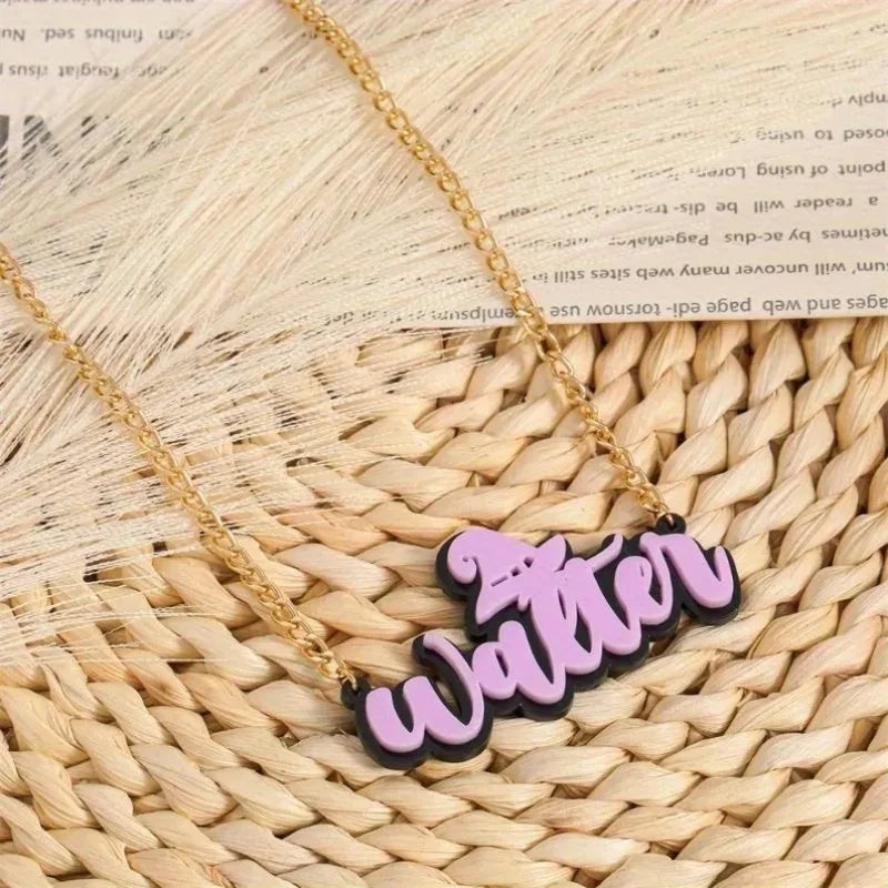 Customized Acrylic Nameplate Necklace Custom Gothic Halloween Acrylic Name Necklace  Personalized Gothic Jewelry Gift