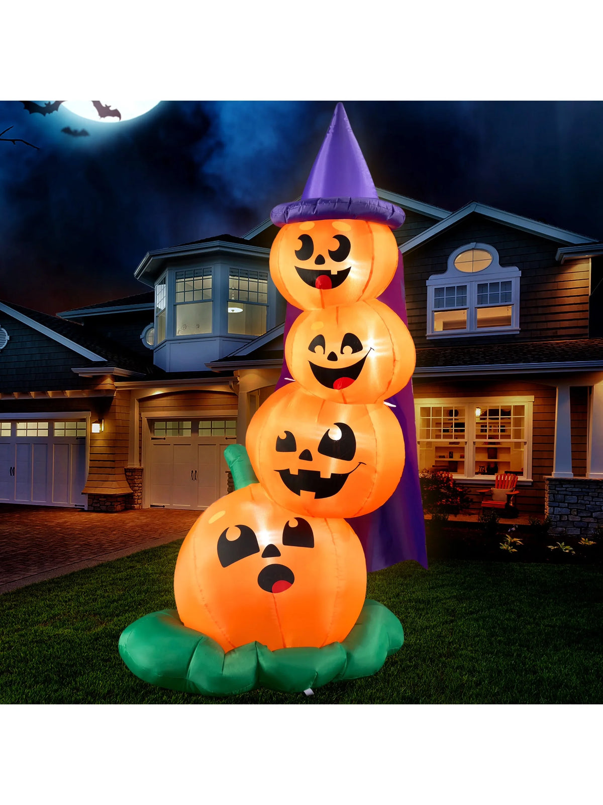 6 FT Tall Halloween Inflatables Stacked Pumpkins with Build-in LEDs for Porch Halloween Pumpkin Gift Decor Blow up Yard Decorations
