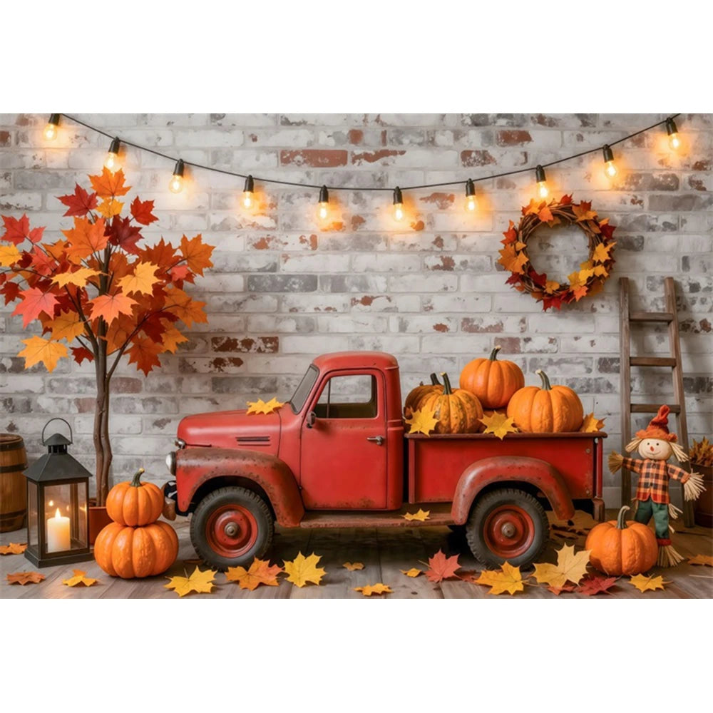 Autumn Truck Photography Background Fall Scenery Maple Leaves Pumpkin Adult Children Thanksgiving Day Party Decor Photo Backdrop