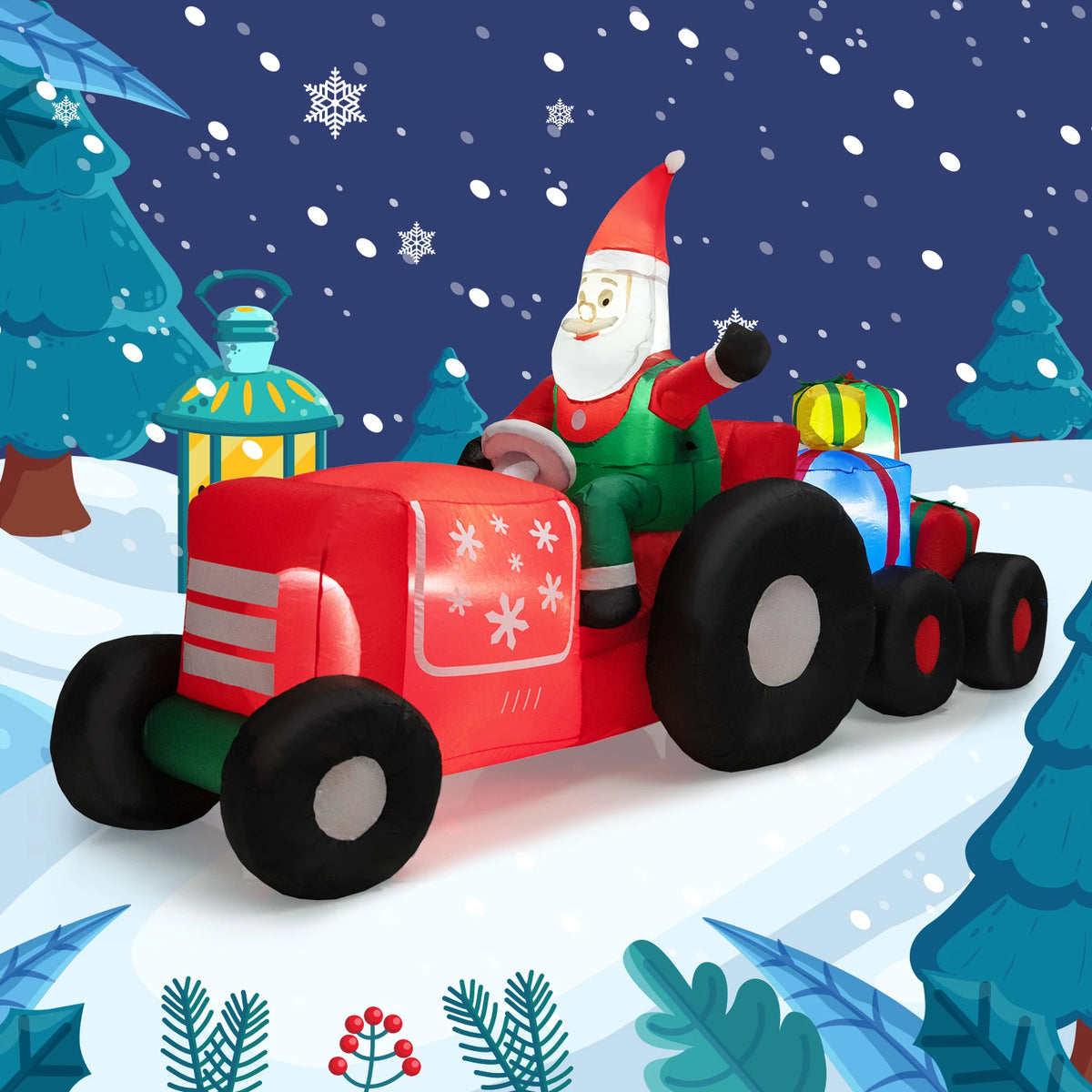 9FT Long Christmas Inflatables, Blow-up Xmas Decoration with Built-in Bright LED Lights & Waterproof Blower