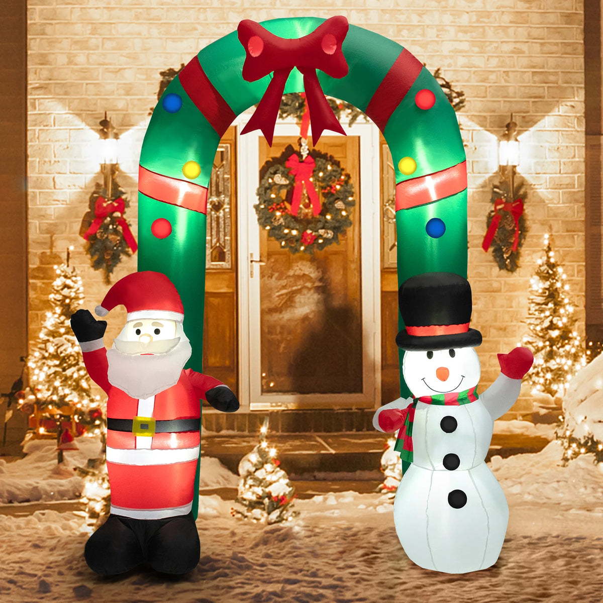 8ft Christmas Inflatable Archway w/ Santa Claus & Snowman, Self Inflating Lighted Christmas Decoration
