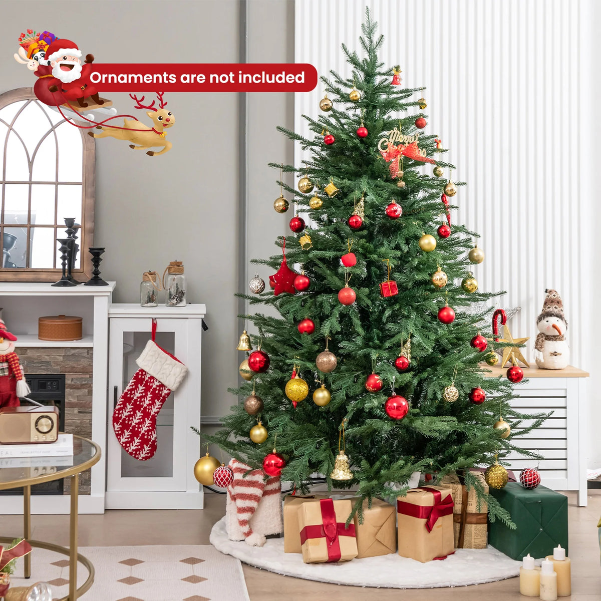 6/ 7 FT Pre-Lit Artificial Christmas Tree, Foldable Metal Stand, Xmas Holiday Party Decor for Office, Home