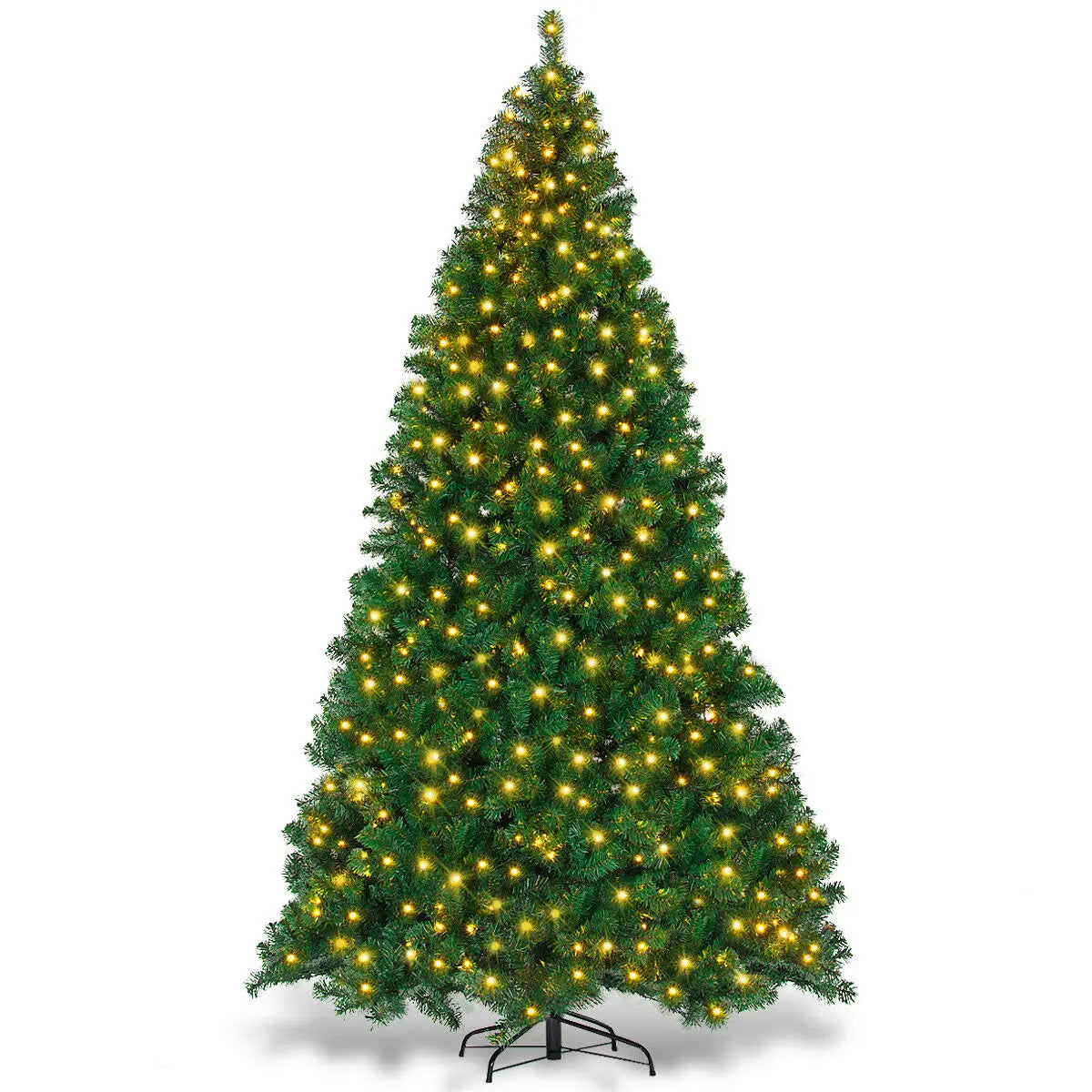 9 FT Tall Pre-Lit Artificial Christmas Tree, Foldable Metal Stand, Home Office Party Decoration, Green